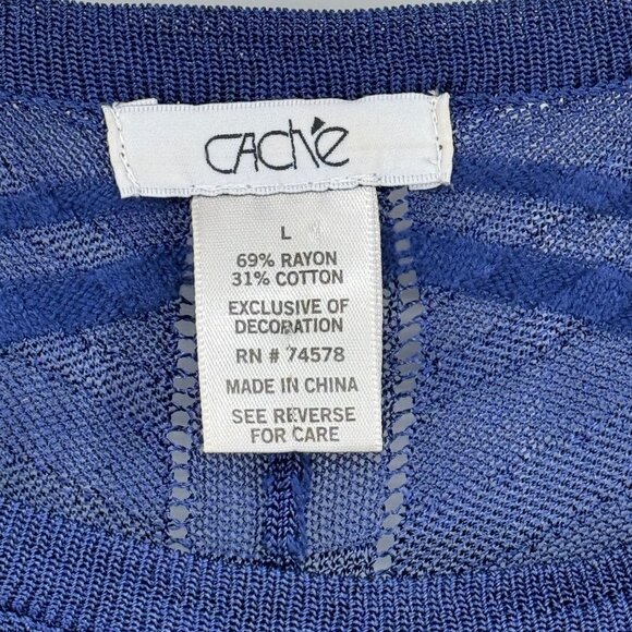 cache women's blue poncho sweater embellished size large tie front cotton blend - Picture 5 of 9